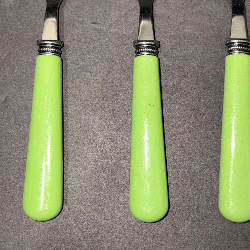 Set/4 Stainless Steel Teaspoons Light Green Resin Handle Silver Bolster 6.25in